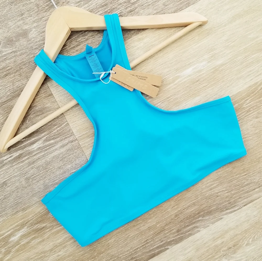 Skims High Neck Racerback Bikini Crop Top Swimwear NWT Turquoise Resort Vacay